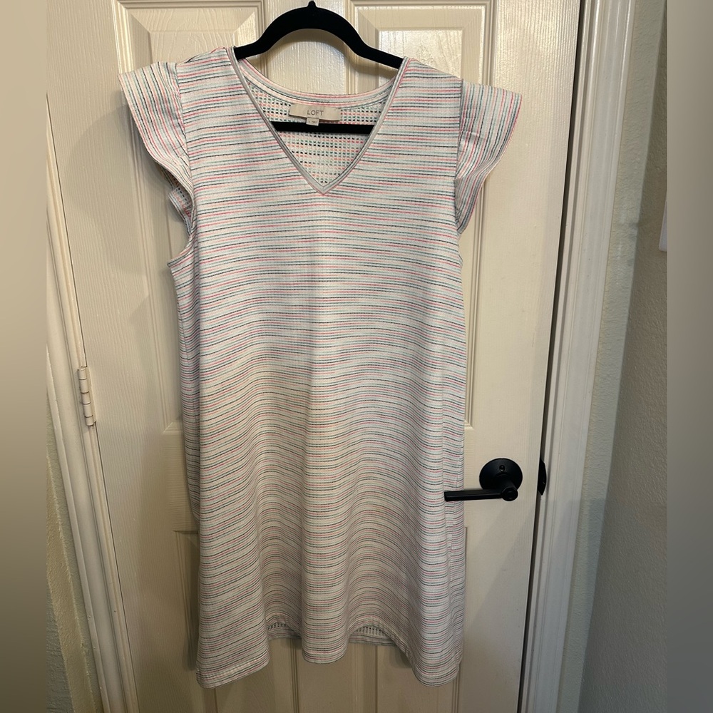 LOFT Multicolor Striped Cotton Dress